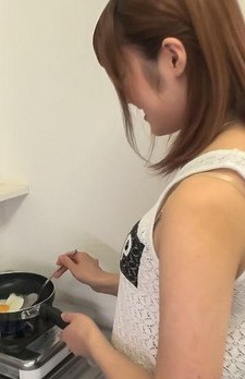 Yumi Maeda Asian doll gets cum in mouth after cooking breakfast