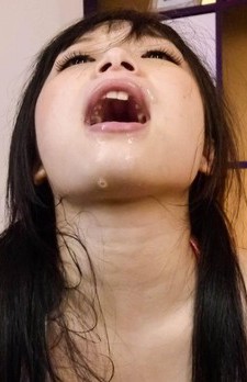 Hina Maeda Asian gets cum in mouth from slurping two hard dongs