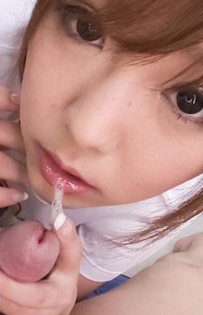Miku Airi Asian shows tongue with sperm and saliva from blowjob